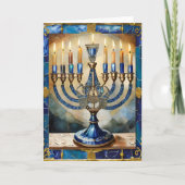 Blue Hanukkah Menorah Kaart (Voorkant)