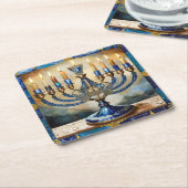 Blue Hanukkah Menorah Kartonnen Onderzetters (Schuin)