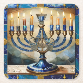 Blue Hanukkah Menorah Kartonnen Onderzetters