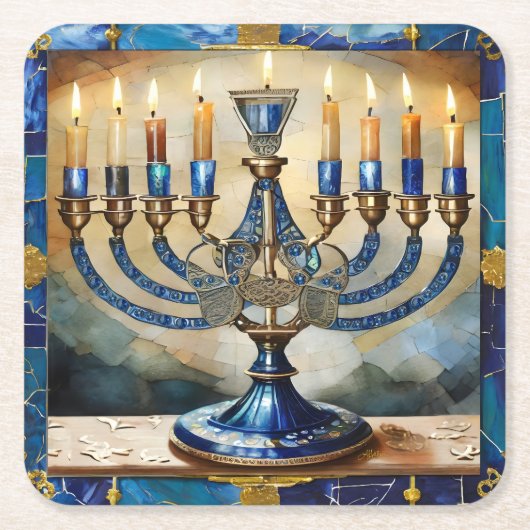 Blue Hanukkah Menorah Kartonnen Onderzetters (Voorkant)