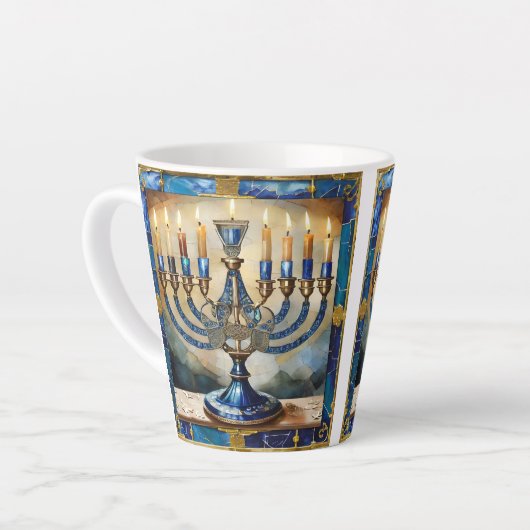 Blue Hanukkah Menorah Latte Mok (Linkerhoek)