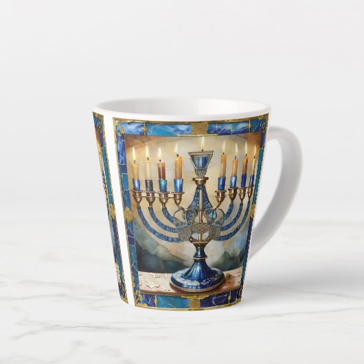 Blue Hanukkah Menorah Latte Mok (Rechterhoek)
