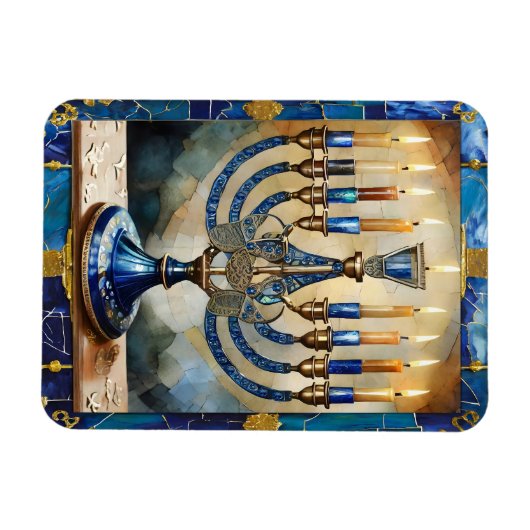 Blue Hanukkah Menorah Magneet (Horizontaal)