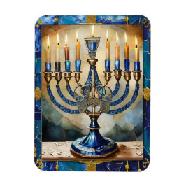 Blue Hanukkah Menorah Magneet