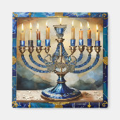 Blue Hanukkah Menorah Magneet (Voorkant)