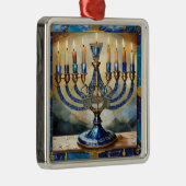 Blue Hanukkah Menorah Metalen Ornament (Rechts)