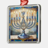 Blue Hanukkah Menorah Metalen Ornament (Links)