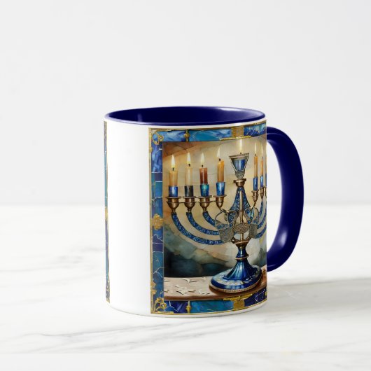 Blue Hanukkah Menorah Mok (Voorkant rechts)