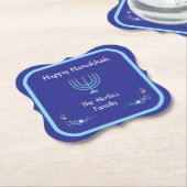 Blue HANUKKAH Menorah Naam aanpassen Kartonnen Onderzetters (Gekanteld)