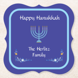 Blue HANUKKAH Menorah Naam aanpassen Kartonnen Onderzetters