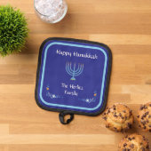Blue HANUKKAH Menorah Naam aanpassen Pannenlap (Top down)