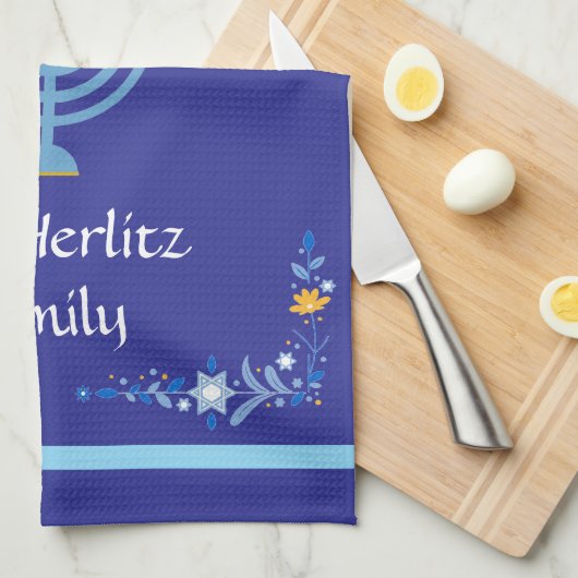 Blue HANUKKAH Menorah Naam aanpassen Theedoek (Quarter Fold)
