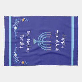 Blue HANUKKAH Menorah Naam aanpassen Theedoek