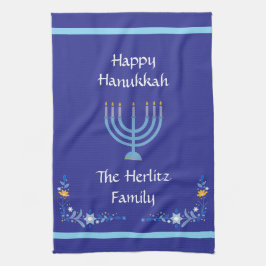 Blue HANUKKAH Menorah Naam aanpassen Theedoek