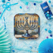 Blue Hanukkah Menorah Papieren Bordje (Feest)