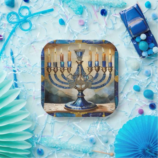 Blue Hanukkah Menorah Papieren Bordje (Feest)