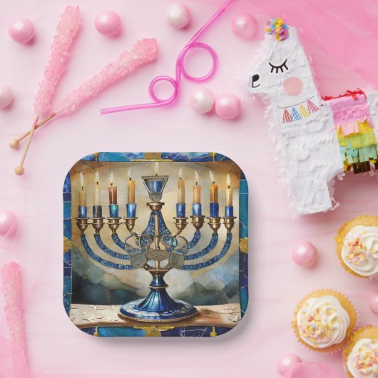 Blue Hanukkah Menorah Papieren Bordje (Feest)