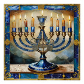 Blue Hanukkah Menorah Perfect Poster (Voorkant)