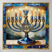 Blue Hanukkah Menorah Poster (Voorkant)