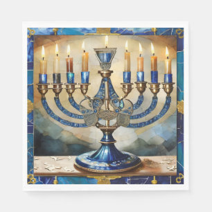 Blue Hanukkah Menorah Servet