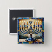 Blue Hanukkah Menorah Vierkante Button 5,1 Cm (Voorkant /achterkant)