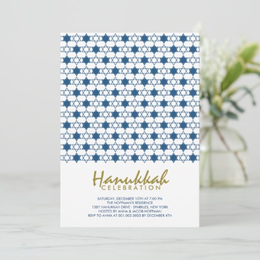 Blue Hanukkah Stars van David Pattern Holiday Part Kaart (Staand voorkant)