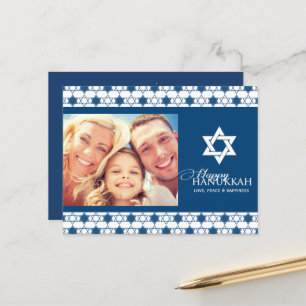 Blue Hanukkah sterren van David Pattern Foto Moder Feestdagenkaart
