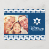 Blue Hanukkah sterren van David Pattern Foto Moder Feestdagenkaart (Voorkant)