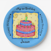 Blue Happy 1st Birthday Cake Bord (Voorkant)