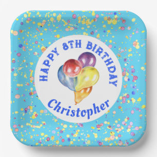  Blue Happy Birthday Balloon Design Papieren Bordje