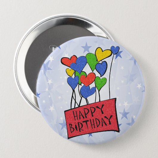 Blue Happy Birthday Balloons Button (Voorkant /achterkant)