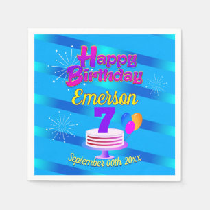BLUE Happy Birthday   Bewerkbaar Servet