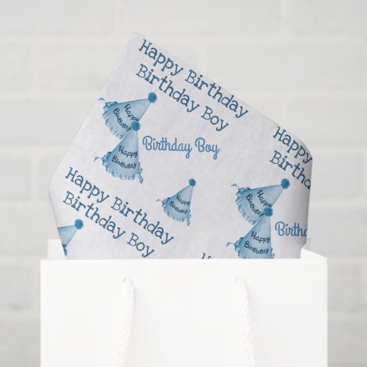 Blue Happy Birthday Boy Party Petten Tissuepapier (Cadeauzakje)