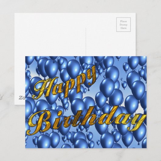 Blue Happy Birthday Briefkaart (Voorkant / Achterkant)
