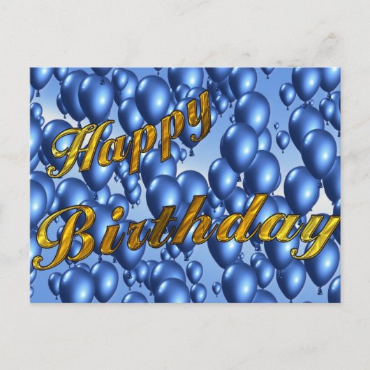 Blue Happy Birthday Briefkaart (Voorkant)