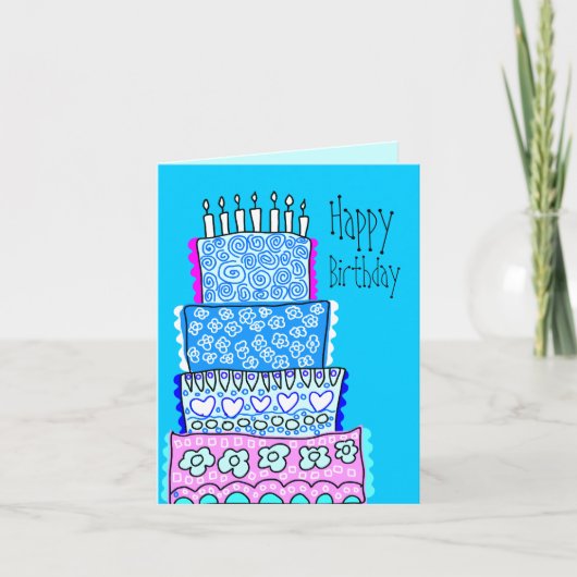 Blue Happy Birthday Cake Kaart (Voorkant)