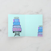 Blue Happy Birthday Cake Kaart (Binnen)