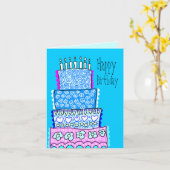 Blue Happy Birthday Cake Kaart (Gele Bloem)