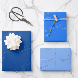 Blue Happy Birthday Inpakpapier Vel