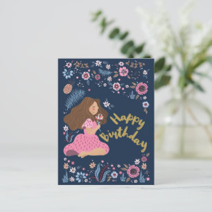 Blue Happy Birthday Lady Floral Flowers Briefkaart