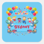 Blue Happy Birthday Naam Sticker (Voorkant)