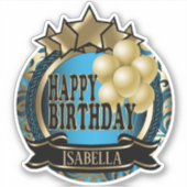 Blue Happy Birthday - Naam toevoegen Sticker (Voorkant)