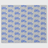 Blue Happy Birthday op Grey Cadeaupapier (Vlak)