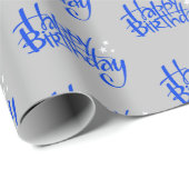 Blue Happy Birthday op Grey Cadeaupapier (Rol Hoek)