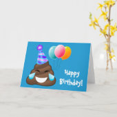 Blue Happy Birthday Party Poop Emoji Kaart (Gele Bloem)
