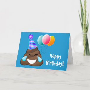 Blue Happy Birthday Party Poop Emoji Kaart