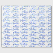 Blue Happy Birthday-script Cadeaupapier (Vlak)