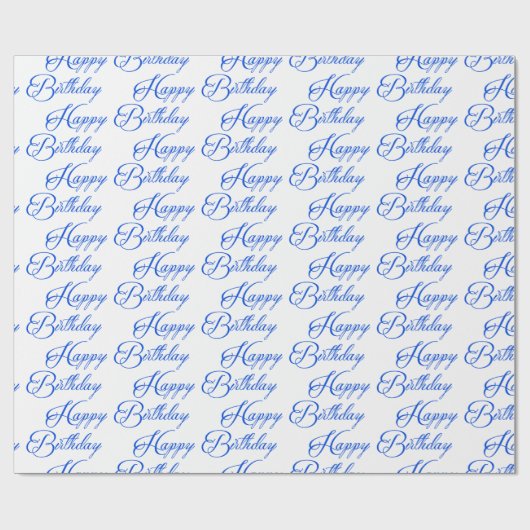 Blue Happy Birthday-script Cadeaupapier (Vlak)
