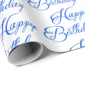 Blue Happy Birthday-script Cadeaupapier (Rol Hoek)