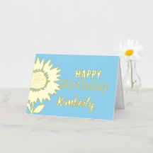 Blue Happy Birthday Sunflower Eigen naam Gold